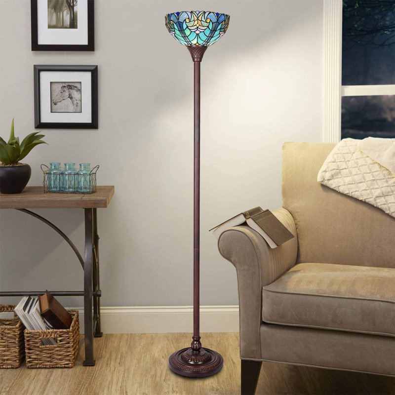 Timucin 70" Torchiere Floor Lamp, Dark Bronze, Green
