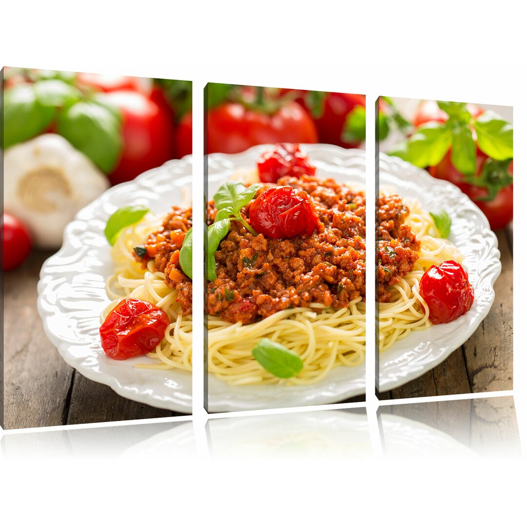 3-tlg. Leinwandbilder-Set Spaghetti Bolognese auf dem Teller, Fotodruck