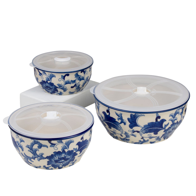 Blue Garden 3-Piece Storage Bowls Set