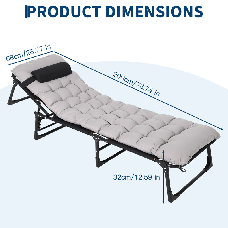 Cot, 32cm H x 200cm L x 68cm W, Grey