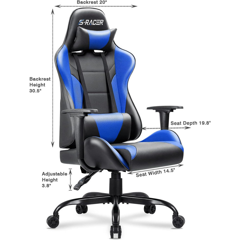 Homall High-Back Adjustable Reclining Ergonomic Faux Leather PC & Racing Game Chair, Blue