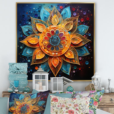Mandala yoga sarcelle doré pointillisme