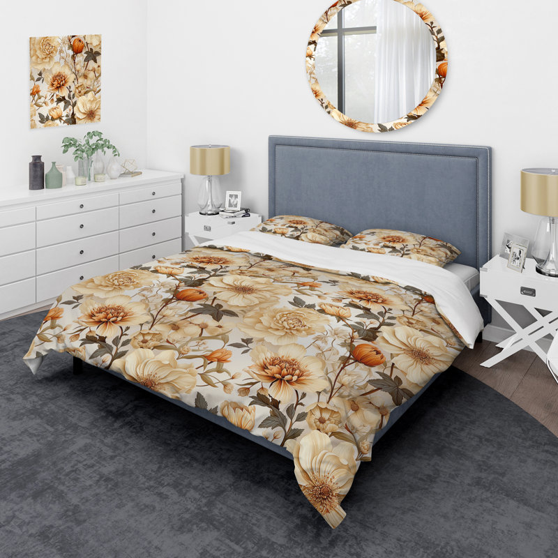 Ensemble de housse de couette Autumn Boho Chic Poppy Blooms I, Housse de couette pour très grand lit et 2 très
