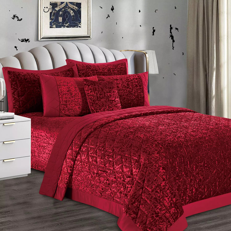 Polyester Bedspread with Pillow Shams Included, Super King Quilt + 2 Standard Shams, Red 1