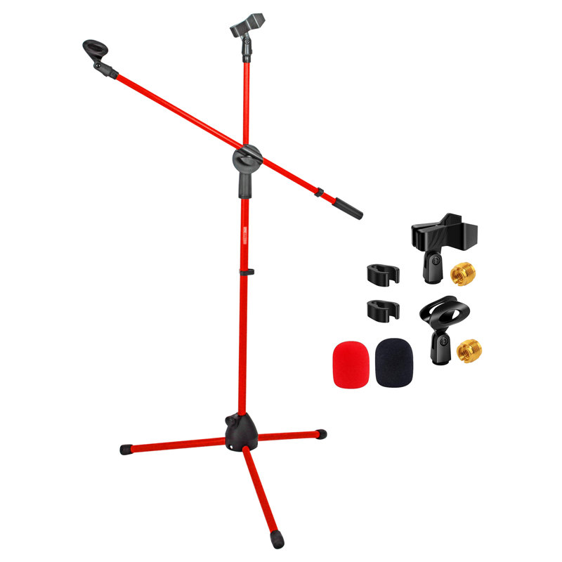5 Core Tripod Mic Stand Adjustable Heavy Duty Floor Holder Microphone Boom Arm - RED - 1PC