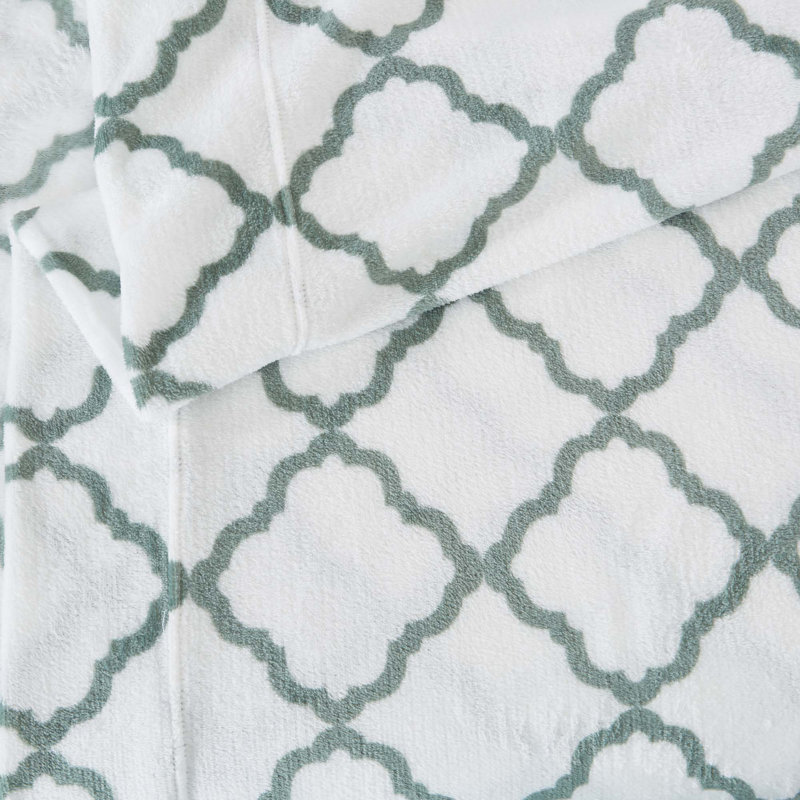 Ensembles de draps en velours ultra doux, Jumeau, Treillis blanc / jade