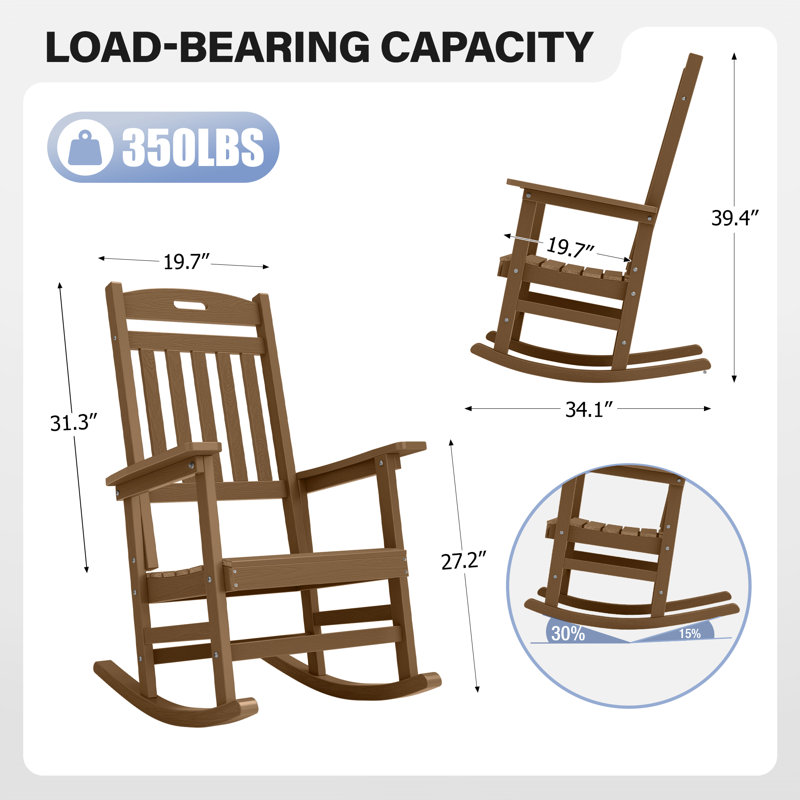 Outdoor Rocking Chairs set of 2, Patio All Weather HIPS Rocker for Lawn, Garen, Porch, Tan