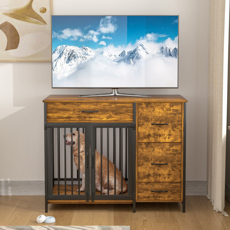 Cage pour chien de style meuble avec tiroirs de rangement Iliu