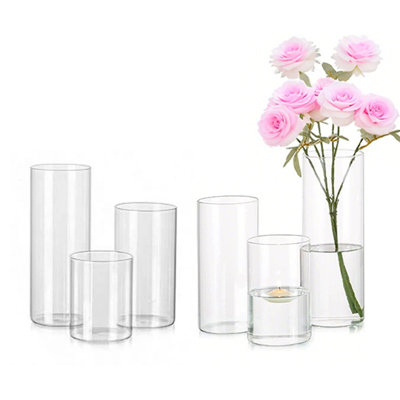 Ensemble de 6 vases décoratifs modernes en verre transparent pour fleurs, idéal pour la maison, les mariages et la présentation de bougies.