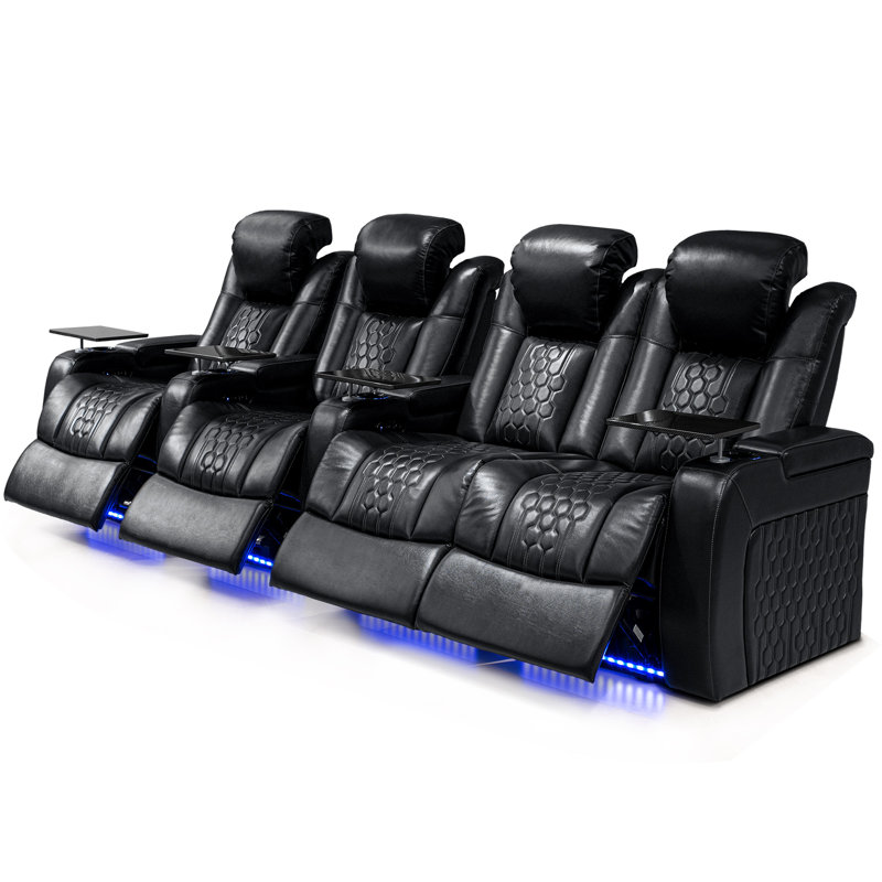 Power Recliner 4 PC Made WithTop-Grain Nappa,Fully Adjustable Relaxation,Smart Charging,Dynamic RGB LED Lighting, Black