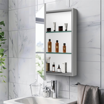 Armoire à pharmacie 15 po x 26 po avec miroir réglable et fixation murale en aluminium pour salle de bain