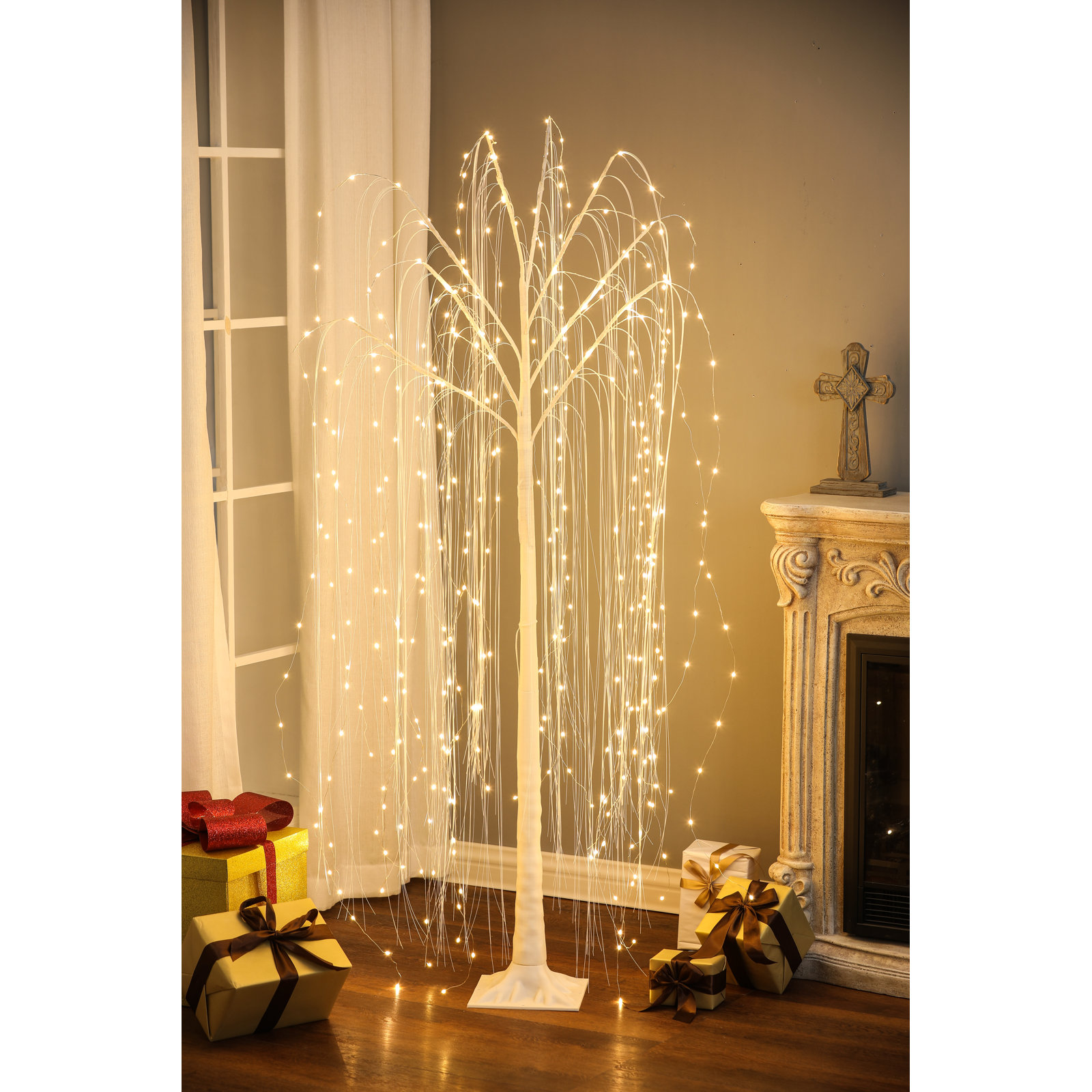 Roxanne Artificial Lighted LED 70.87" H White Willow Tree Decoration