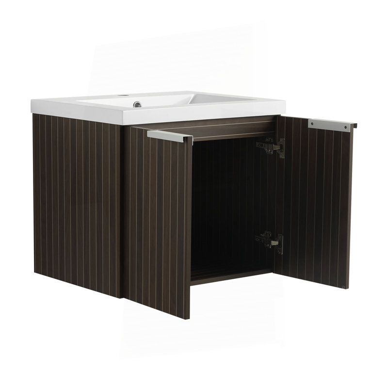 Armoire de salle de bain avec lavabo en résine, portes à fermeture douce, conception à fixation flottante, pour petite salle de bain