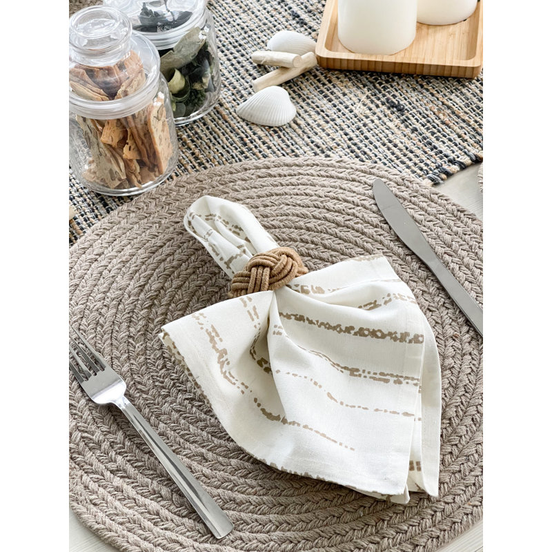 Ensemble de 6 serviettes de table à rayures marbrées, Lin blanc