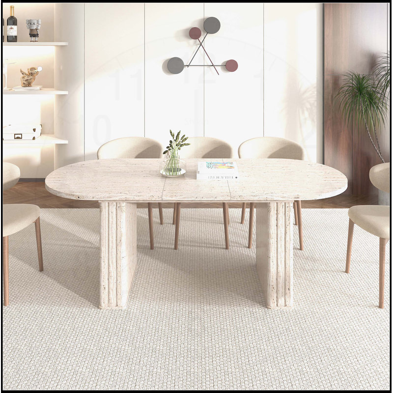 Extendable Oval Dining Table for 4-8 People, for Family Living and Dining Areas, Beige