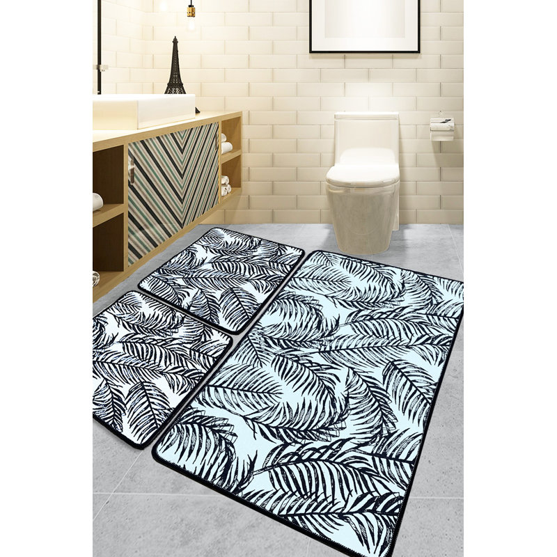 Ensemble de tapis de bain (3 pièces), Floral noir / blanc