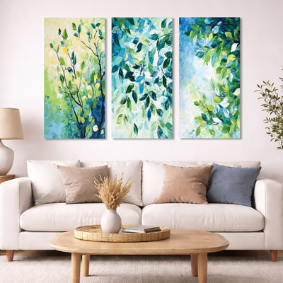 Summer Green Branches in the Wind – Leaves 3 Piece Canvas Print
