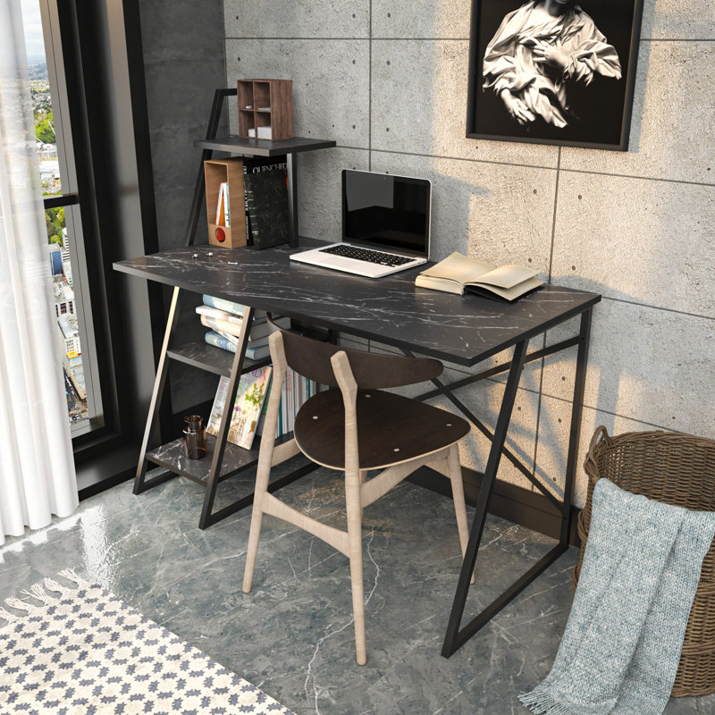 Bureau d'étude moderne et industriel, noir, 47,2 po x 23,6 po x 47,2 po | 100% panneau de particules enduit de mélamine, épaisseur de 0,71 pouce | Structure en métal robuste | Élégant et fonctionnel pour les bureaux à domicile et les espaces d'étude, conception élégante