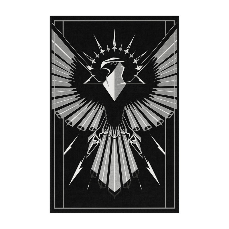 Tapis moelleux moelleux de style art déco Ahmad Thunderbird en gris - reliure noire, 2 x 5