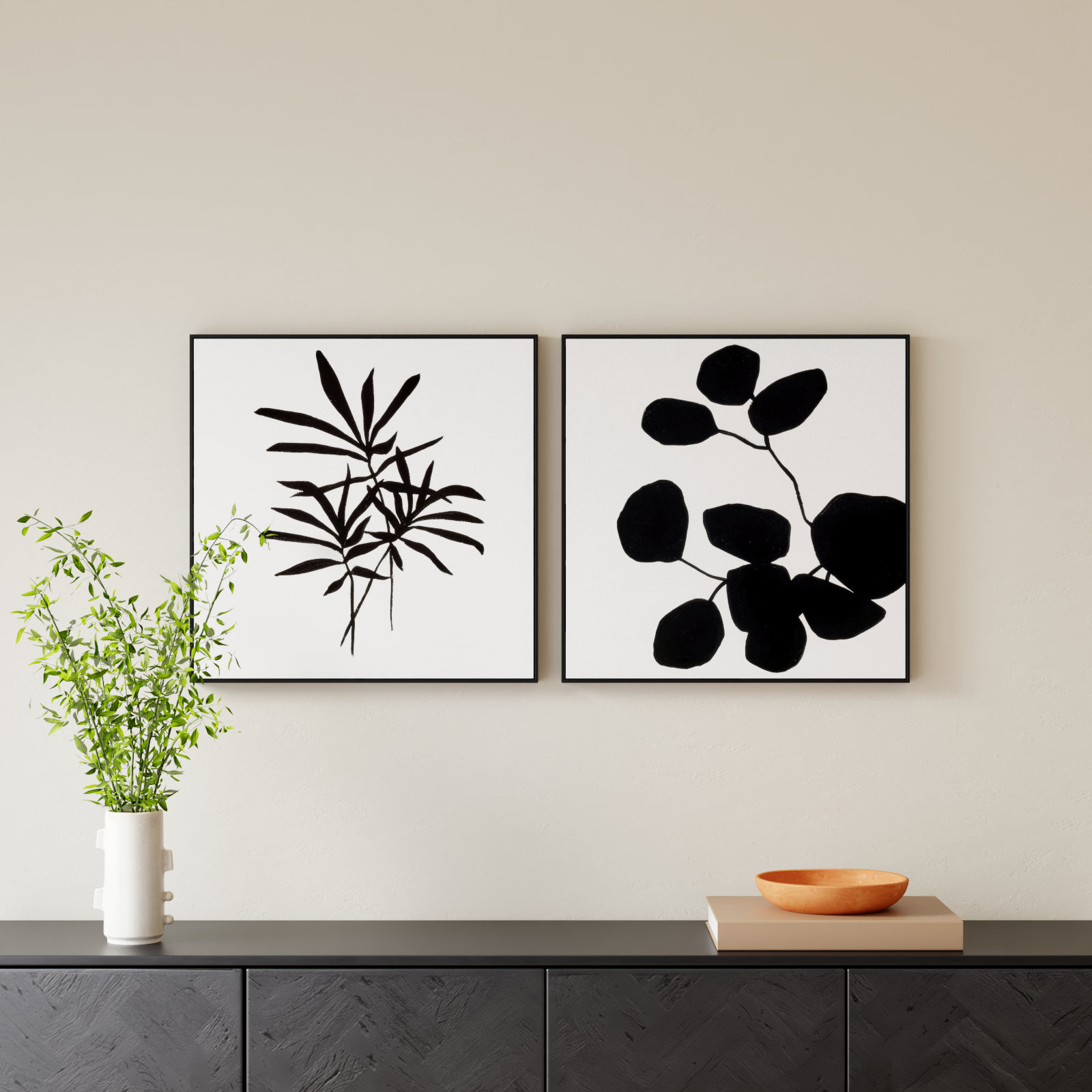 Midland "Modern Botanical" 2-Piece Print Set, Black Framed Canvas, 24" H x 24" W x 1.38" D