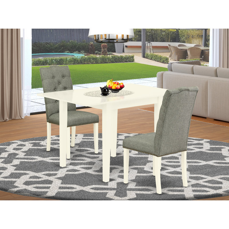 Halfon Solid Wood Top Four Leg Dining Set, Linen White, Smoke, 3 Pieces: 1 Table, 2 Chairs
