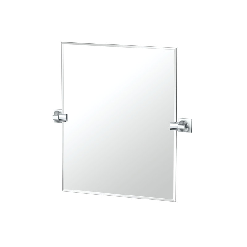 Waterline Frameless Rectangle Bathroom Vanity Mirror | Pivoting (Tilting) Beveled Mirror, 24" x 23.5", Chrome