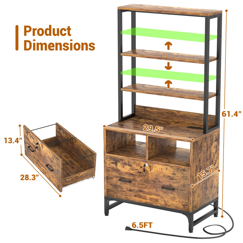 Ezren 29.5" Wide 1 -Drawer File Cabinet with Lock & Charging Station, Rustic Brown