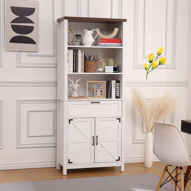 Bibliothèque à 6 niveaux avec portes et armoire de rangement sur pied