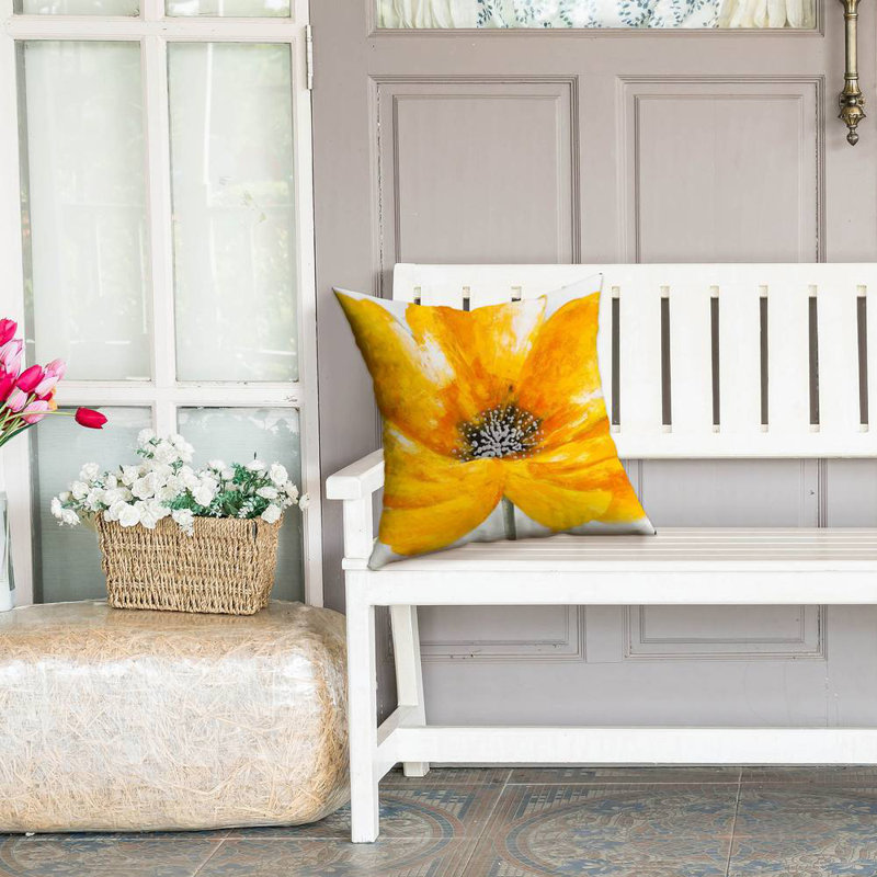 Big yellow flower - 18"x18" Throw pillow - Poly twill - Print on demand, 18" x 18", Polyester