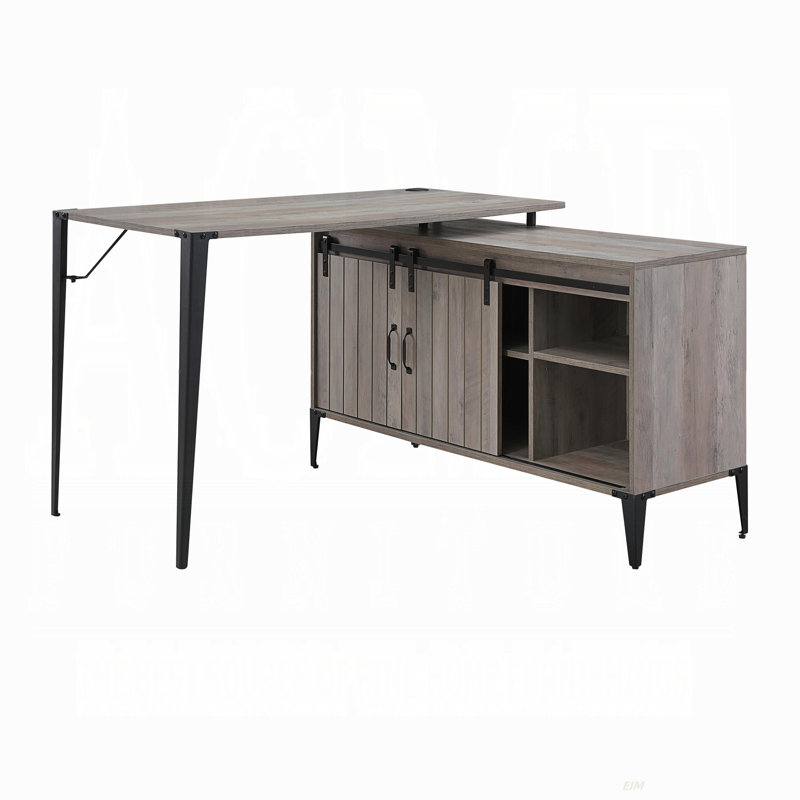 Bureau d'écriture en L avec armoire latérale, noir, Gris / Noir