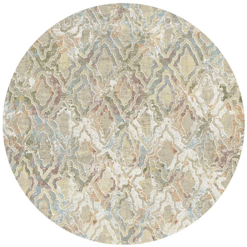 Tapis géométrique brun Zech, Rond 7 pi 10 po