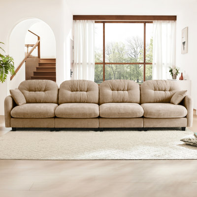 Four - Seater Sectional In Camel With Chenille Fabric, , High Density Foam And 2 Throw Pillows For Reading Living Areas Hued Modular Easy Installation Home Relaxation