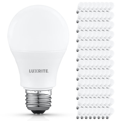 Luxrite A19 LED Light Bulb 8W=60W Non-Dimmable, 2700K Warm White 800LM, Standard LED Light Bulb, E26, Enclosed Fixture Rated, Damp Rated, ETL 96 Pack -  LR21530-96PK