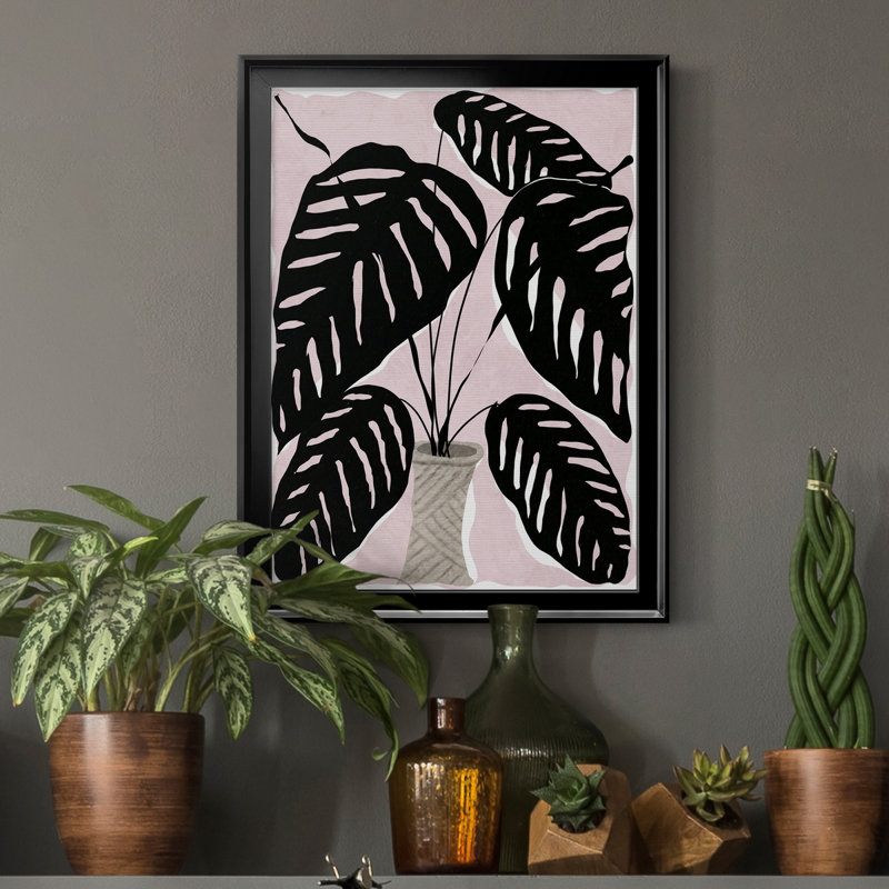 Plante en pot I - peinture sur toile encadrée, H 22,5 po x l 30,5 po x P 1,5 po, Noir