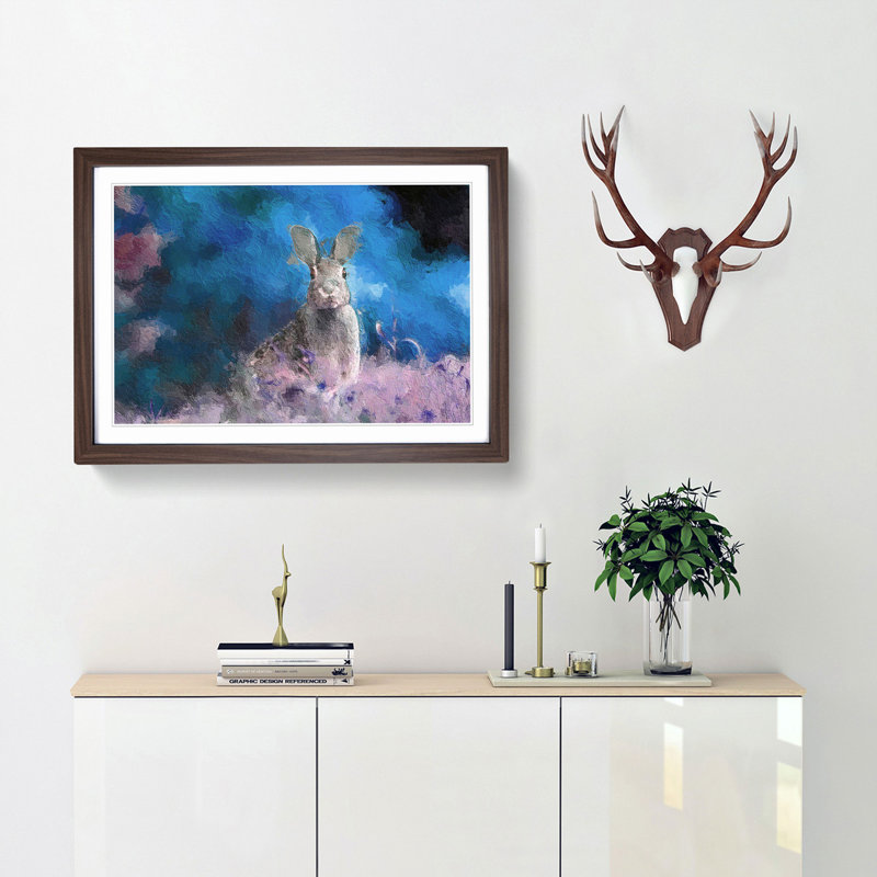 Curious Hare in Abstract - Framed Print, 36cm H x 48cm W x 2cm D, Walnut Framed