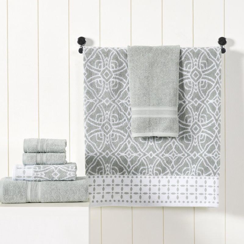 Modern Threads Monroe 6-Piece Reversible Yarn Dyed Jacquard & Solid Towel Set – 100% Cotton, Quick Dry & Absorbent Bath, Hand & Washcloths
