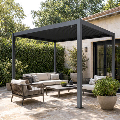 Pergola extérieure en aluminium 10 * 13FT avec toit à persiennes réglable, pergola de terrasse à toit rigide en aluminium avec système de drainage intégré pour la cour, la terrasse et le jardin