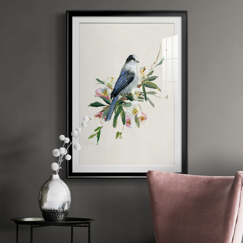 Spring Spring Gray Jay - peinture encadrée, H 26,5 po x l 36,5 po x P 1,5 po, Noir