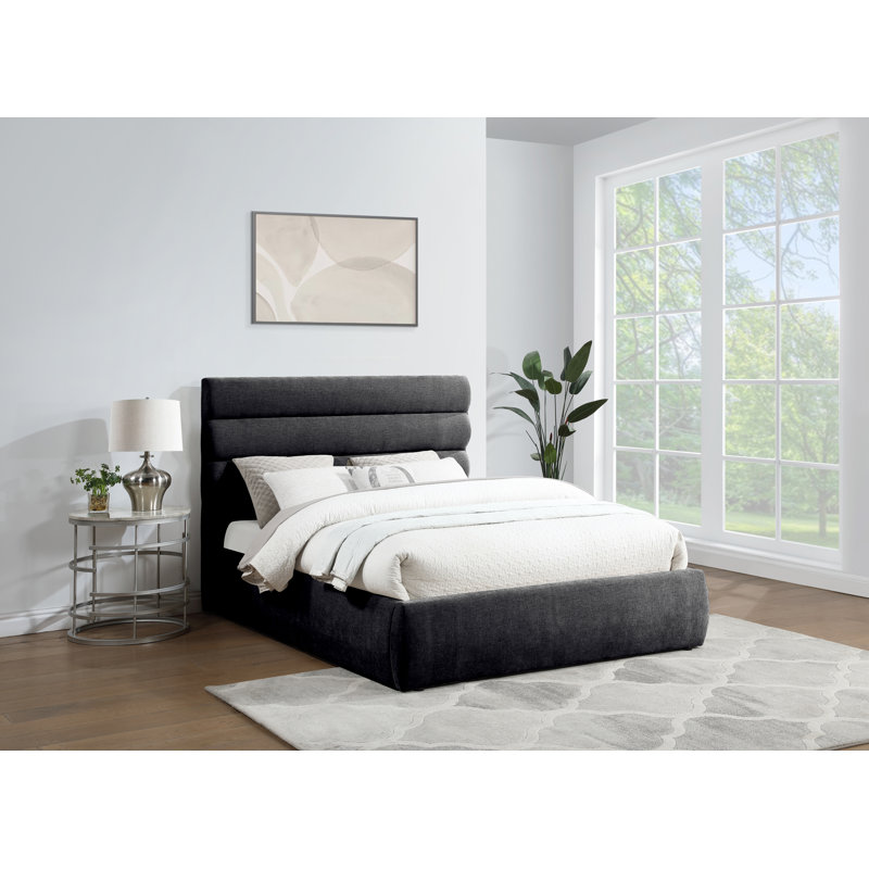 Lit en tissu Adam Chenille, Tissu chenille noir, Queen