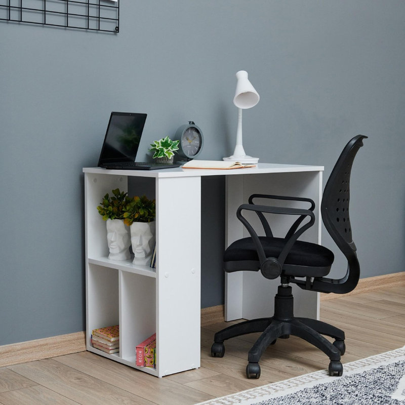 Bureau d'étude moderne, blanc, 35,4 po x 29,3 po x 19,7 po | Panneau de particules 100% mélaminé, épaisseur: 0,7 pouce | Assemblage facile avec Minifix et système Alyan | Conception élégante pour le bureau à domicile et les espaces d'étude