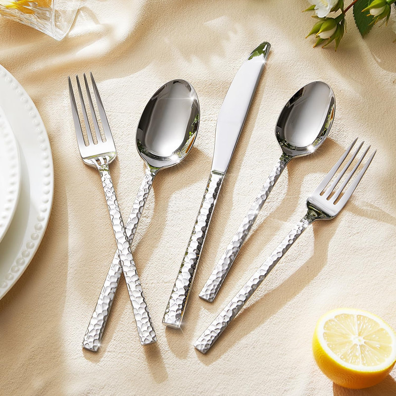 40 Piece Hammered Silverware Set