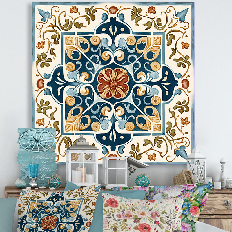 «Méditerranée Tiles In Retro Blue», reproduction sur toile, H 16 po x l 16 po x P 1 po, Toile tendue