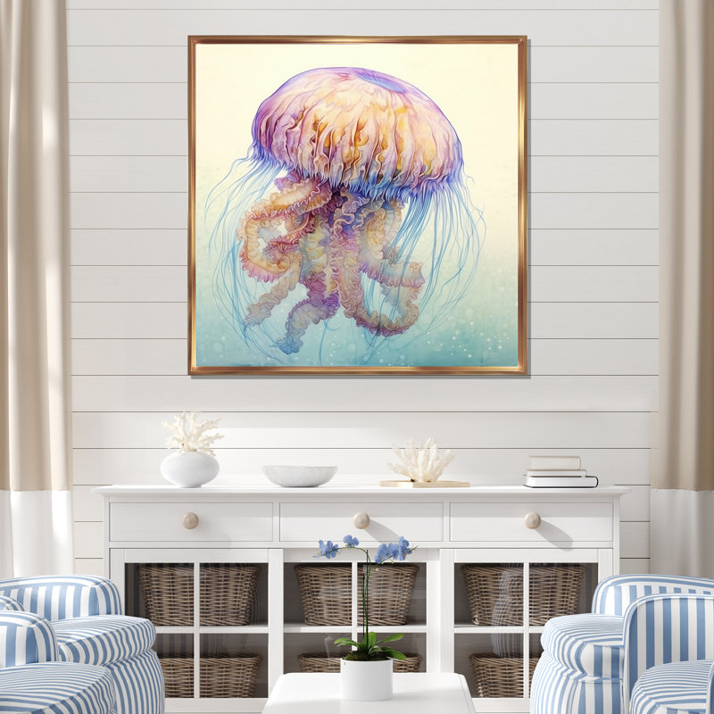 «Underwater Enchantment Jellyfish» sur impression sur toile, Cadre flottant doré, H 30 po x l 30 po x P 1 po