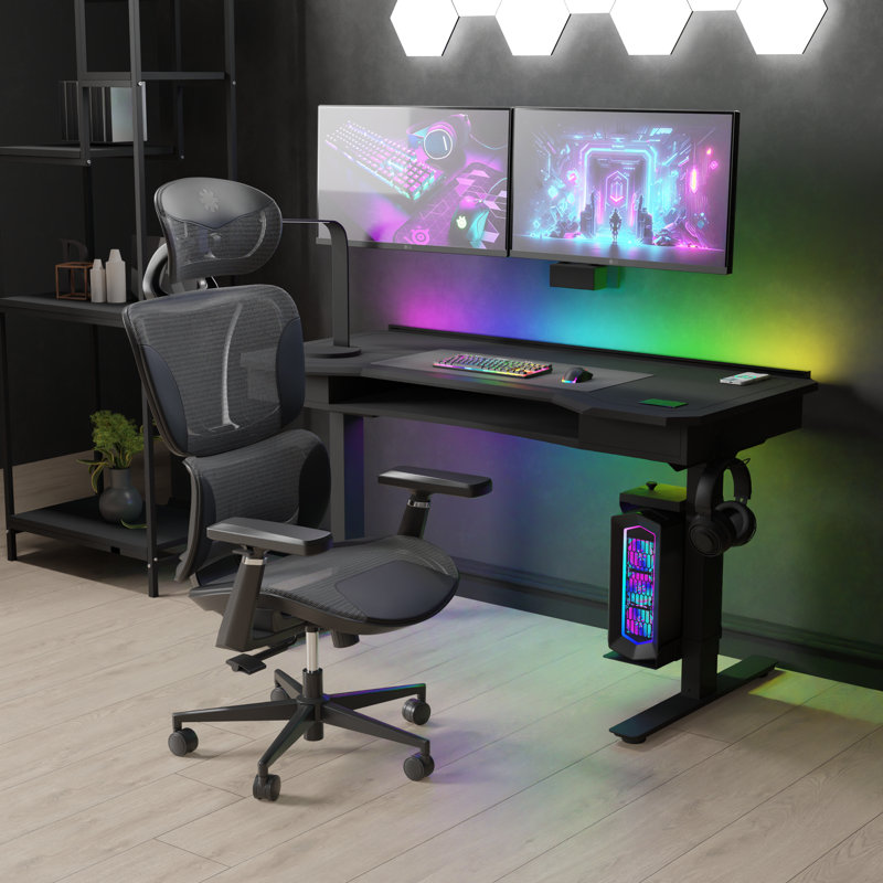 Inbox Zero Adjustable Armrest and Adjustable Height PC & Racing Game Chair, Black
