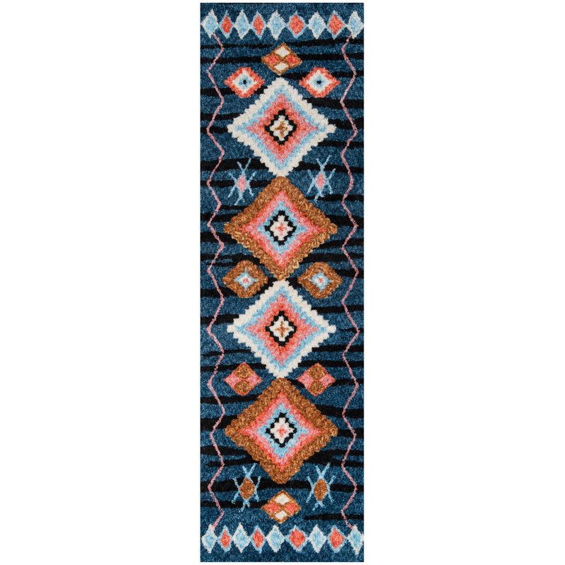Tapis bleu marine touffeté Valora, Tapis de couloir 2 pi 3 po x 8 pi