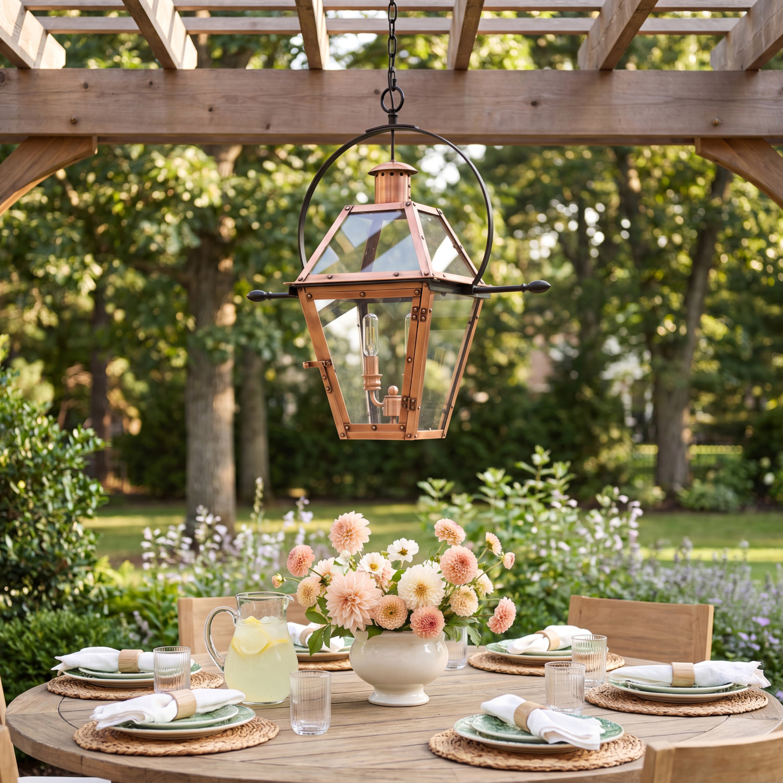 Amber Outdoor Pendant Light, Aged Copper
