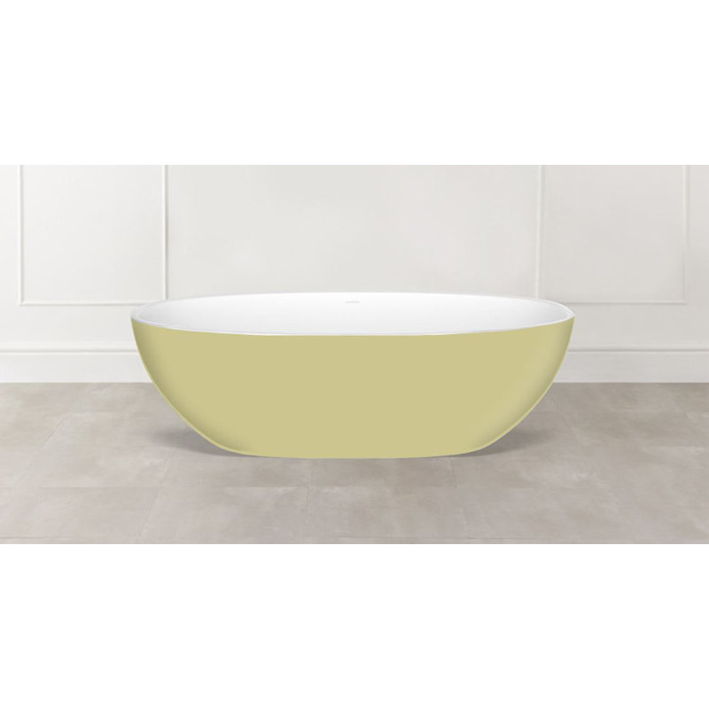 Barcelona Painted 70-1/4" x 33-5/8" Freestanding Soaking Bathtub In Volcanic Limestone With Overflow Hole, Green Beige