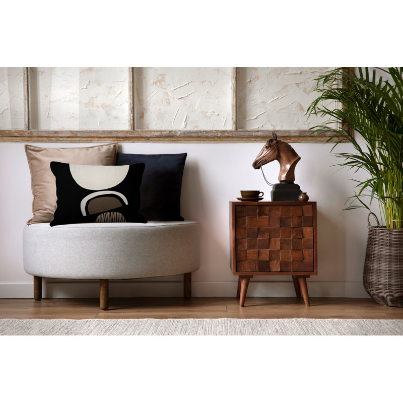 Housse et insert de coussin rectangulaire intérieur / extérieur en polyester / mélange de polyester Chamu, Beige / noir