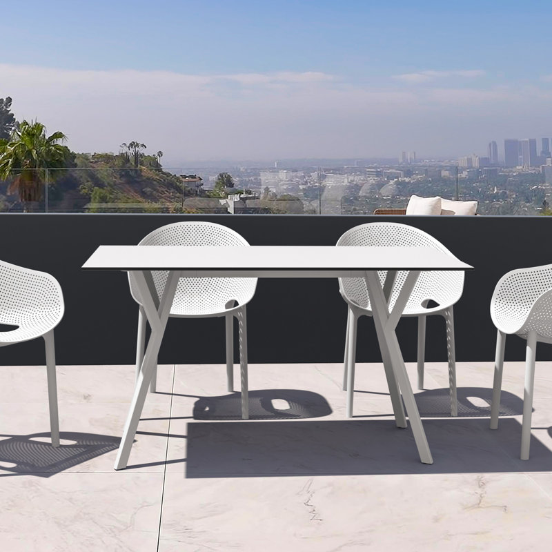 Pontus Rectangular Outdoor Dining Table , in. W in. D, 31.5'' W x 55'' L x 29.5'' H, White