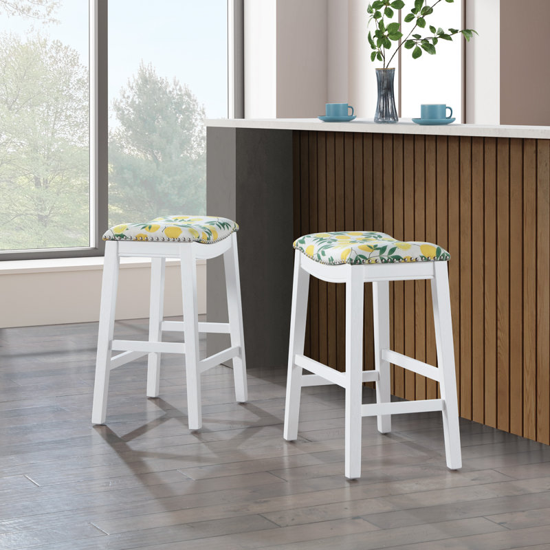 Tabouret de bar et de comptoir Clewiston, Tabouret de comptoir (assise de 24,75 po de hauteu, Citrons, Blanc